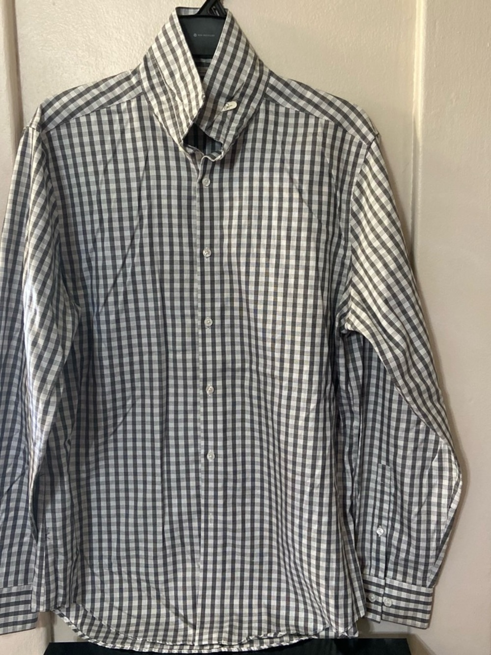 Calvin Klein Gray and White Gingham Button-Down Shirt